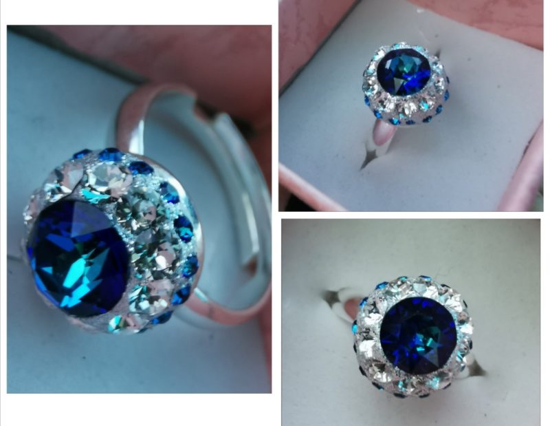 Inel reglabil Argint 925, ceralun si Swarovski Majestic Blue