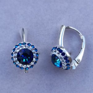 oznorCOQR Cercei Majestic Blue Argint 925, ceralun si elemente Swarovski
