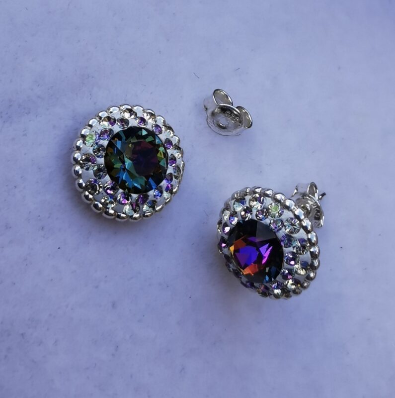 oznorWO Cercei tija dordura dubla din Argint 925, Ceralun si Swarovski - Multicolor