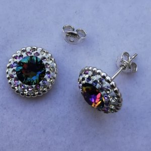 oznorWO Cercei tija dordura dubla din Argint 925, Ceralun si Swarovski - Multicolor