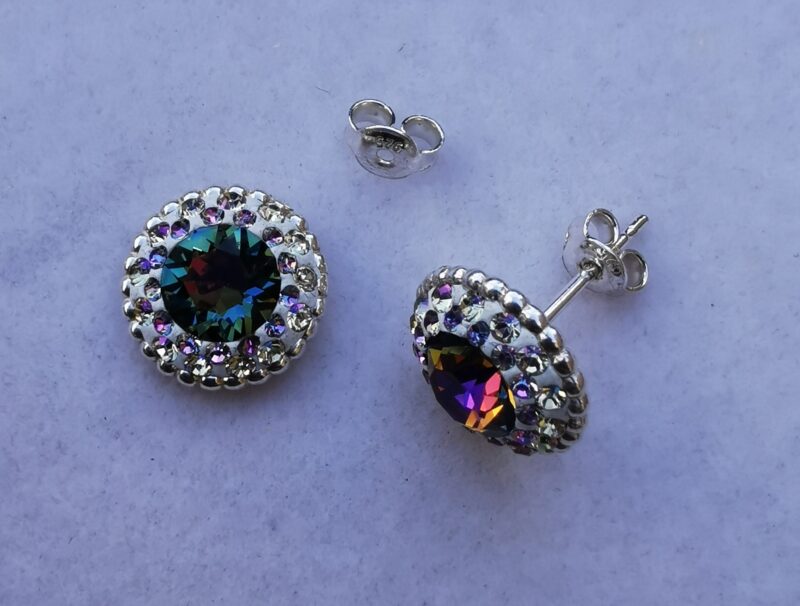 oznorWO Cercei tija dordura dubla din Argint 925, Ceralun si Swarovski - Multicolor