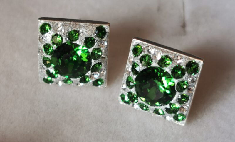 oznorCOQR Cercei tija romb din argint, ceralun si cristale Swarovski Green