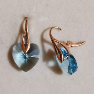 oznorWO Cercei Leverback din Argint 925 suflat cu aur roz si Swarovski Heart 14mm