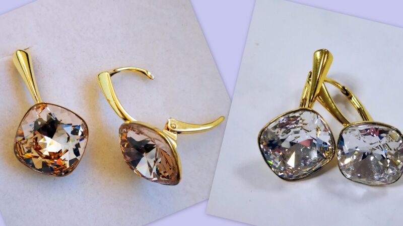 Cercei Argint 925 suflati cu aur si Swarovski Fancy Square