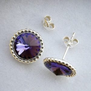 Picasa 3 Cercei tija bordura dubla din Argint 925 si Swarovski Rivoli